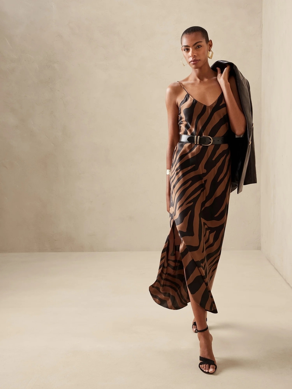 BANANA REPUBLIC | Sleeveless Brown and Black Print Slip Dress
